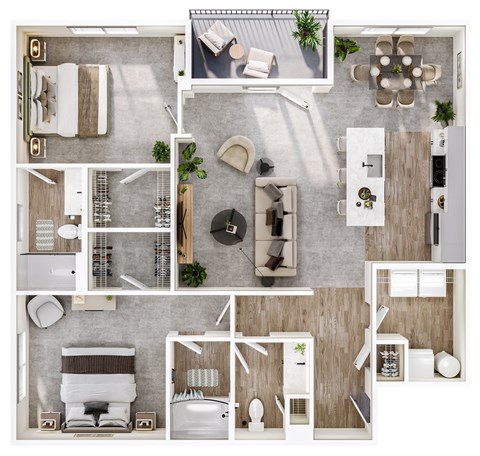 Floor plan for 2 beds, 2 baths, 1294 sqft